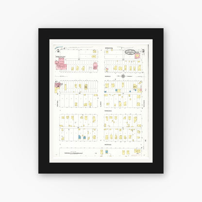 Old map wall art mockup — black gallery frame with white mat — Sanborn Fire Insurance Map from Hawarden, Sioux County, Iowa (1924), Sheet #0005