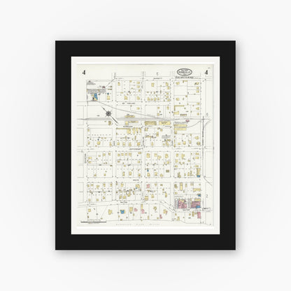 Old map wall art mockup — black gallery frame with white mat — Sanborn Fire Insurance Map from Kerrville, Kerr County, Texas (1924), Sheet #0004