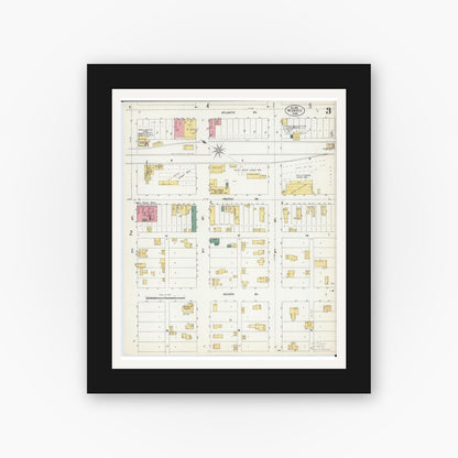 Old map wall art mockup — black gallery frame with white mat — Sanborn Fire Insurance Map from Morris, Stevens County, Minnesota (1902), Sheet #0003