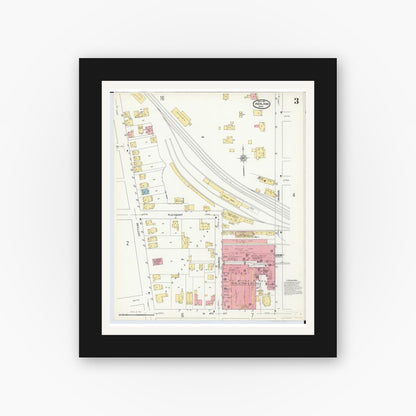 Old map wall art mockup — black gallery frame with white mat — Sanborn Fire Insurance Map from Ashland, Ashland County, Ohio (1911), Sheet #0003