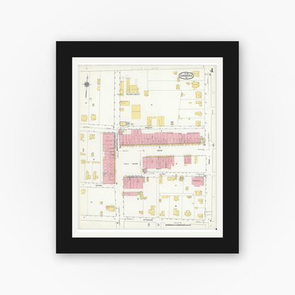 Old map wall art mockup — black gallery frame with white mat — Sanborn Fire Insurance Map from Commerce, Hunt County, Texas (1911), Sheet #0004