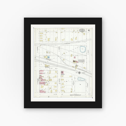 Old map wall art mockup — black gallery frame with white mat — Sanborn Fire Insurance Map from Girard, Macoupin County, Illinois (1914), Sheet #0006