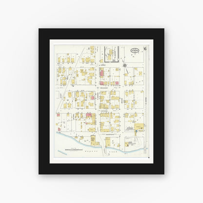 Old map wall art mockup — black gallery frame with white mat — Sanborn Fire Insurance Map from Aurora, Dearborn County, Indiana (1917), Sheet #0006