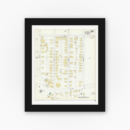 Old map wall art mockup — black gallery frame with white mat — Sanborn Fire Insurance Map from Everett, Middlesex County, Massachusetts (1903), Sheet #0026