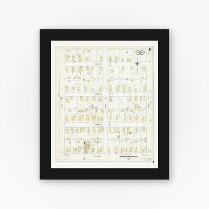 Old map wall art mockup — black gallery frame with white mat — Sanborn Fire Insurance Map from Elwood, Madison County, Indiana (1910), Sheet #0006
