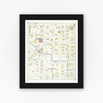 Old map wall art mockup — black gallery frame with white mat — Sanborn Fire Insurance Map from Bryan, Williams County, Ohio (1905), Sheet #0009