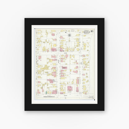 Old map wall art mockup — black gallery frame with white mat — Sanborn Fire Insurance Map from Gallipolis, Gallia County, Ohio (1908), Sheet #0010