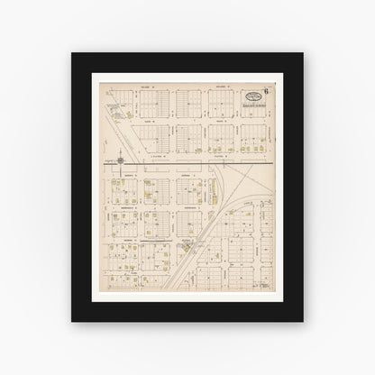 Old map wall art mockup — black gallery frame with white mat — Sanborn Fire Insurance Map from Sinton, San Patricio County, Texas (1922), Sheet #0006