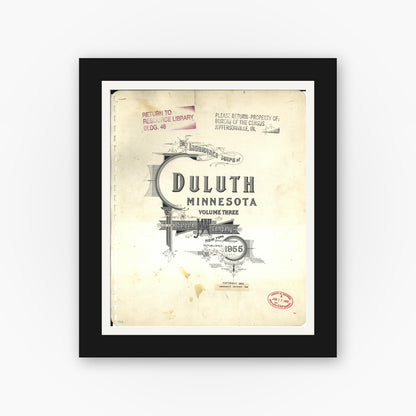 Old map wall art mockup — black gallery frame with white mat — Sanborn Fire Insurance Map from Duluth, Saint Louis County, Minnesota (1963), Sheet #0001