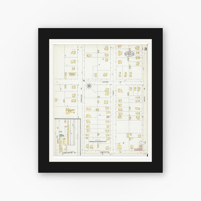 Old map wall art mockup — black gallery frame with white mat — Sanborn Fire Insurance Map from Dunellen, Middlesex County, New Jersey (1905), Sheet #0003