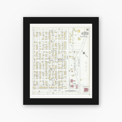 Old map wall art mockup — black gallery frame with white mat — Sanborn Fire Insurance Map from Port Arthur, Jefferson County, Texas (1918), Sheet #0014