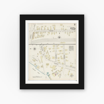 Old map wall art mockup — black gallery frame with white mat — Sanborn Fire Insurance Map from Brighton, Suffolk County, Massachusetts (1884), Sheet #0005