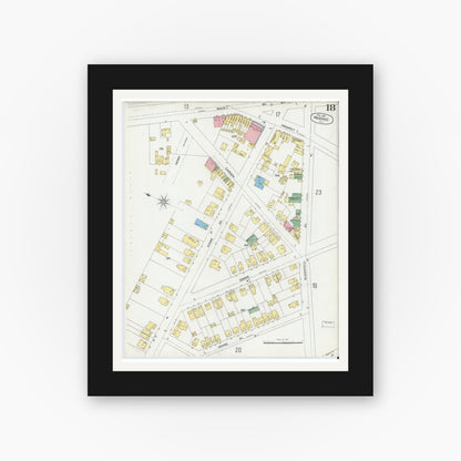 Old map wall art mockup — black gallery frame with white mat — Sanborn Fire Insurance Map from Passaic, Passaic County, New Jersey (1899), Sheet #0018