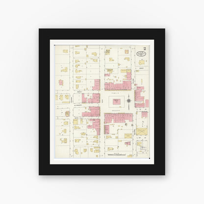 Old map wall art mockup — black gallery frame with white mat — Sanborn Fire Insurance Map from Kennett, Dunklin County, Missouri (1911), Sheet #0002