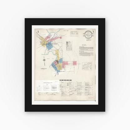 Old map wall art mockup — black gallery frame with white mat — Sanborn Fire Insurance Map from Tupper Lake, Franklin County, New York (1950) - Complete Map Set