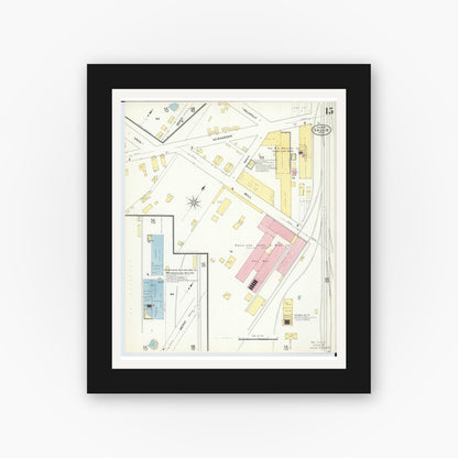 Old map wall art mockup — black gallery frame with white mat — Sanborn Fire Insurance Map from Salem, Columbiana County, Ohio (1909), Sheet #0015