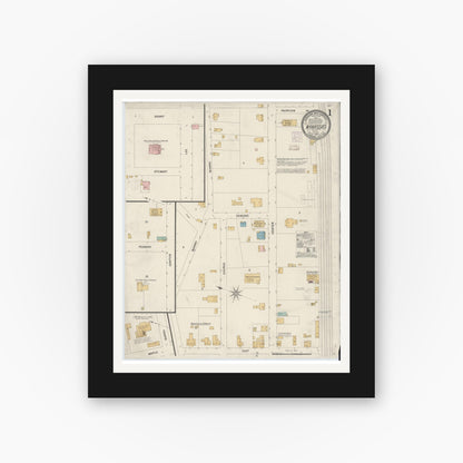 Old map wall art mockup — black gallery frame with white mat — Sanborn Fire Insurance Map from Manassas, Independent Cities, Virginia (1907) - Complete Map Set