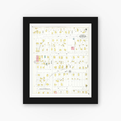 Old map wall art mockup — black gallery frame with white mat — Sanborn Fire Insurance Map from Parkersburg, Butler County, Iowa (1902), Sheet #0002
