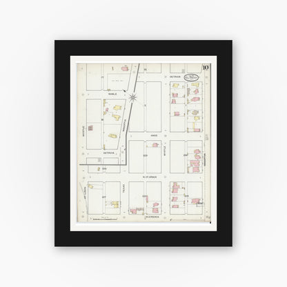 Old map wall art mockup — black gallery frame with white mat — Sanborn Fire Insurance Map from El Paso, El Paso County, Texas (1893), Sheet #0010