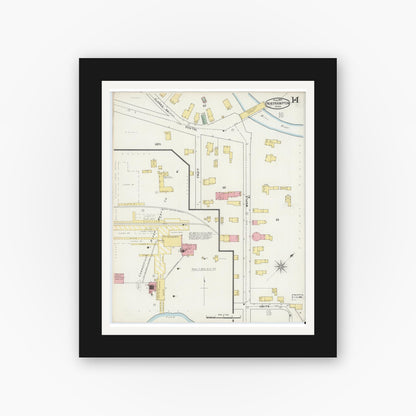 Old map wall art mockup — black gallery frame with white mat — Sanborn Fire Insurance Map from Northampton, Hampshire County, Massachusetts (1895), Sheet #0014