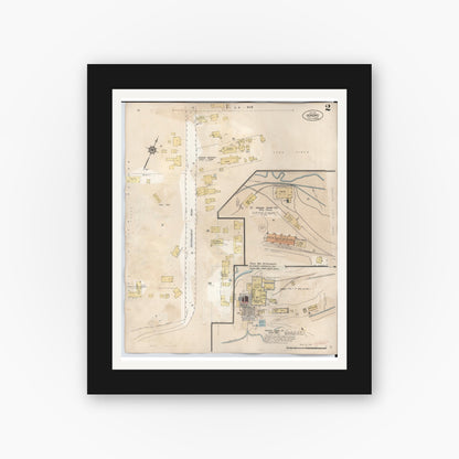 Old map wall art mockup — black gallery frame with white mat — Sanborn Fire Insurance Map from Honomu, Hawaii County, Hawaii (1956), Sheet #0002