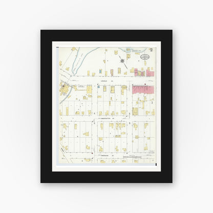 Old map wall art mockup — black gallery frame with white mat — Sanborn Fire Insurance Map from Lakeview, Montcalm County, Michigan (1911), Sheet #0002