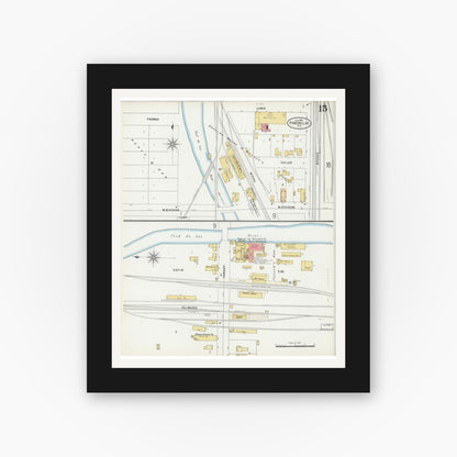 Old map wall art mockup — black gallery frame with white mat — Sanborn Fire Insurance Map from Fond du Lac, Fond du Lac County, Wisconsin (1898), Sheet #0015