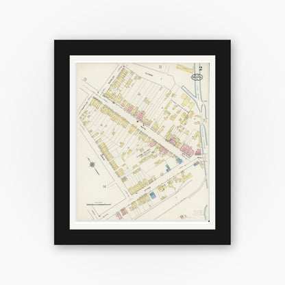 Old map wall art mockup — black gallery frame with white mat — Sanborn Fire Insurance Map from Bristol, Bucks County, Pennsylvania (1915), Sheet #0002