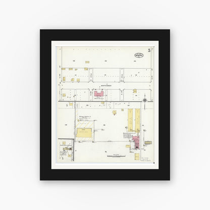 Old map wall art mockup — black gallery frame with white mat — Sanborn Fire Insurance Map from Memphis, Hall County, Texas (1920), Sheet #0005