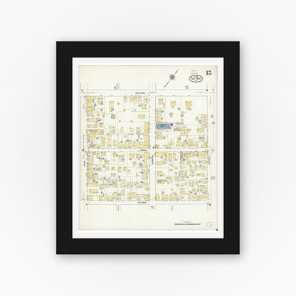 Old map wall art mockup — black gallery frame with white mat — Sanborn Fire Insurance Map from Key West, Monroe County, Florida (1912), Sheet #0015