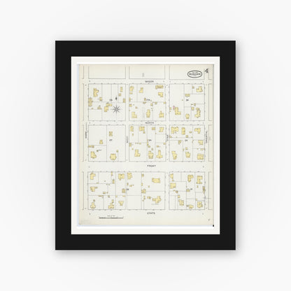 Old map wall art mockup — black gallery frame with white mat — Sanborn Fire Insurance Map from Bonham, Fannin County, Texas (1892), Sheet #0004