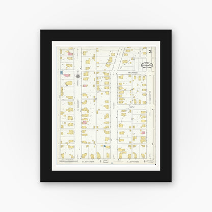 Old map wall art mockup — black gallery frame with white mat — Sanborn Fire Insurance Map from Columbia City, Whitley County, Indiana (1918), Sheet #0003