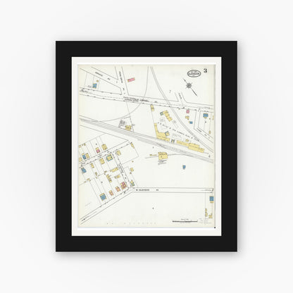 Old map wall art mockup — black gallery frame with white mat — Sanborn Fire Insurance Map from Glenside, Montgomery County, Pennsylvania (1920), Sheet #0003