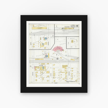 Old map wall art mockup — black gallery frame with white mat — Sanborn Fire Insurance Map from Kankakee, Kankakee County, Illinois (1901), Sheet #0012