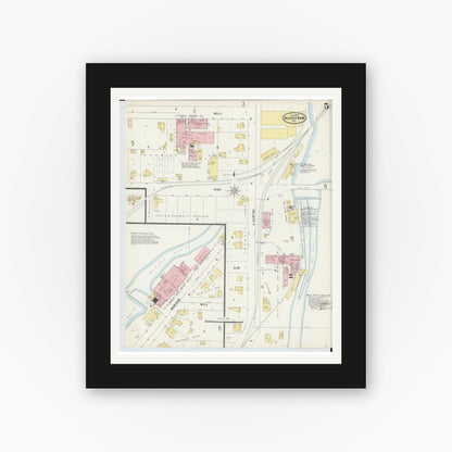 Old map wall art mockup — black gallery frame with white mat — Sanborn Fire Insurance Map from Beaver Dam, Dodge County, Wisconsin (1897), Sheet #0005