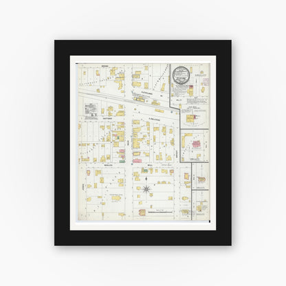 Old map wall art mockup — black gallery frame with white mat — Sanborn Fire Insurance Map from Elkton, Huron County, Michigan (1901), Sheet #0001