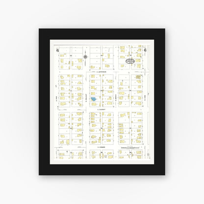 Old map wall art mockup — black gallery frame with white mat — Sanborn Fire Insurance Map from Creston, Union County, Iowa (1923), Sheet #0006