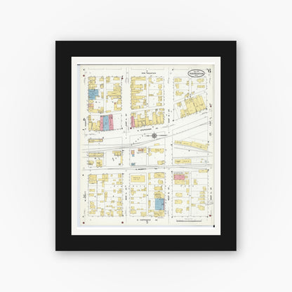 Old map wall art mockup — black gallery frame with white mat — Sanborn Fire Insurance Map from Iron Mountain, Dickinson County, Michigan (1911), Sheet #0006
