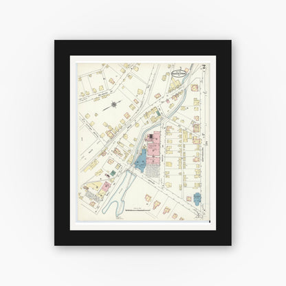 Old map wall art mockup — black gallery frame with white mat — Sanborn Fire Insurance Map from Roaring Spring, Blair County, Pennsylvania (1910), Sheet #0002
