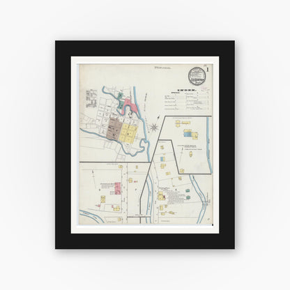 Old map wall art mockup — black gallery frame with white mat — Sanborn Fire Insurance Map from Sainte Genevieve, Saint Genevieve County, Missouri (1894) - Complete Map Set
