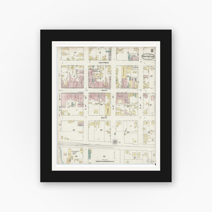 Old map wall art mockup — black gallery frame with white mat — Sanborn Fire Insurance Map from Washington, Daviess County, Indiana (1887), Sheet #0002
