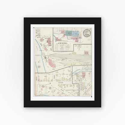 Old map wall art mockup — black gallery frame with white mat — Sanborn Fire Insurance Map from Logan, Hocking County, Ohio (1886) - Complete Map Set