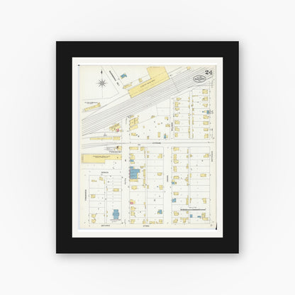 Old map wall art mockup — black gallery frame with white mat — Sanborn Fire Insurance Map from Kankakee, Kankakee County, Illinois (1907), Sheet #0024