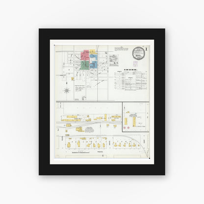 Old map wall art mockup — black gallery frame with white mat — Sanborn Fire Insurance Map from Waverly, Morgan County, Illinois (1901), Sheet #0001