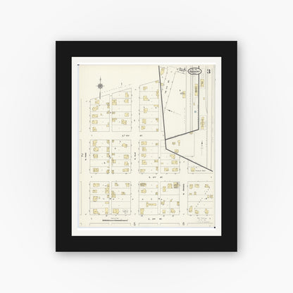 Old map wall art mockup — black gallery frame with white mat — Sanborn Fire Insurance Map from Fairmont, Martin County, Minnesota (1911), Sheet #0003