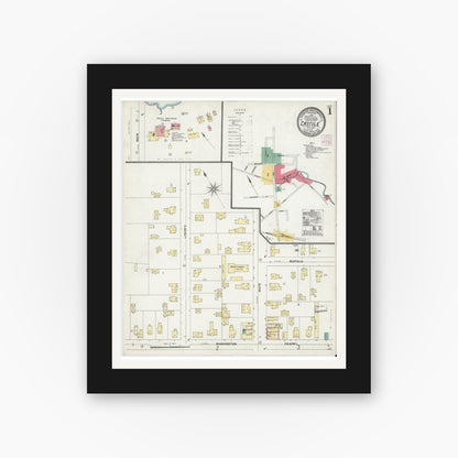 Old map wall art mockup — black gallery frame with white mat — Sanborn Fire Insurance Map from Castile, Wyoming County, New York (1905) - Complete Map Set
