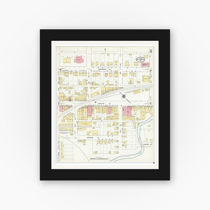 Old map wall art mockup — black gallery frame with white mat — Sanborn Fire Insurance Map from Windber, Somerset County, Pennsylvania (1910), Sheet #0005