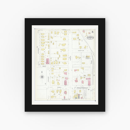 Old map wall art mockup — black gallery frame with white mat — Sanborn Fire Insurance Map from Independence, Jackson County, Missouri (1907), Sheet #0005