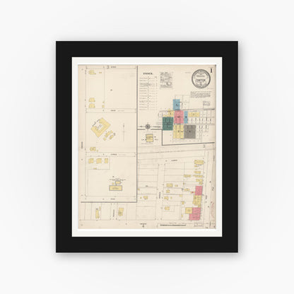 Old map wall art mockup — black gallery frame with white mat — Sanborn Fire Insurance Map from Compton, Los Angeles County, California (1916) - Complete Map Set
