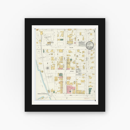 Old map wall art mockup — black gallery frame with white mat — Sanborn Fire Insurance Map from East Jordan, Charlevoix County, Michigan (1901), Sheet #0001